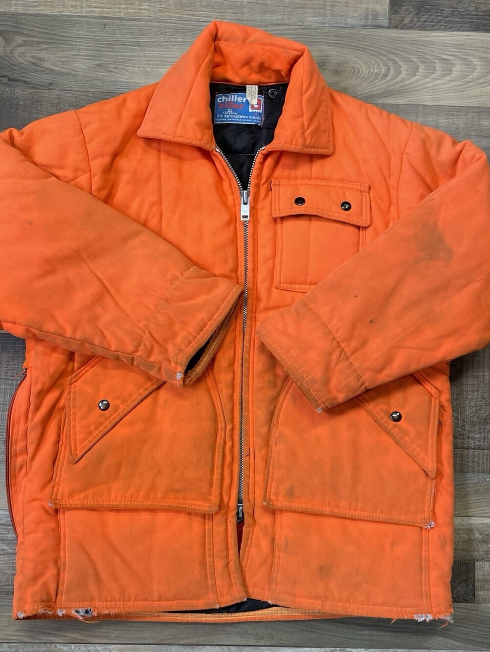 Vintage Chiller Killer by Safbak Work Jacket Men’s L/XL Orange Heavy Distressed